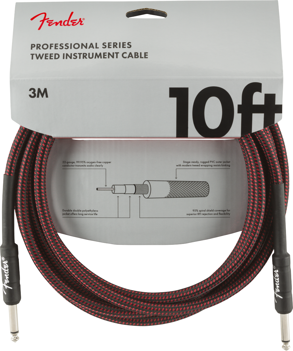 Fender Professional Series Instrument Cables, 10', Red Tweed