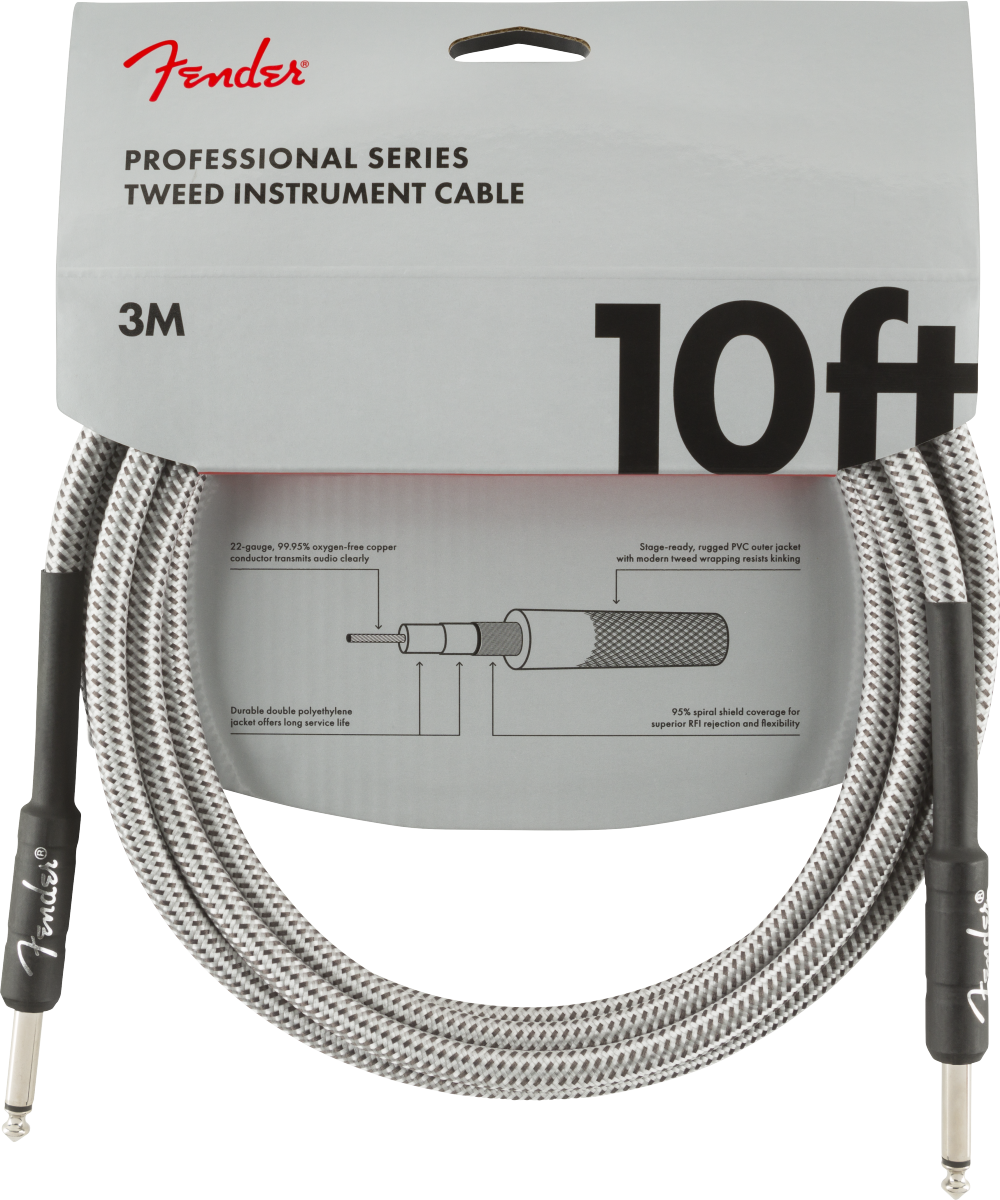 FENDER Professional Series Instrument Cable, 10', White Tweed (0990820063)