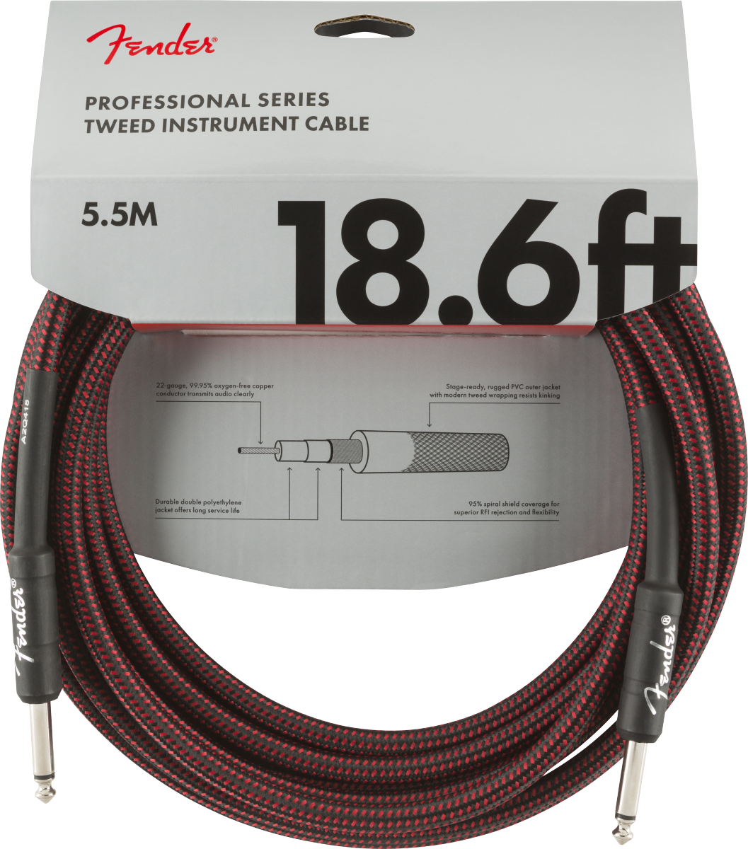 Fender Professional Series Instrument Cable, 18.6', Red Tweed