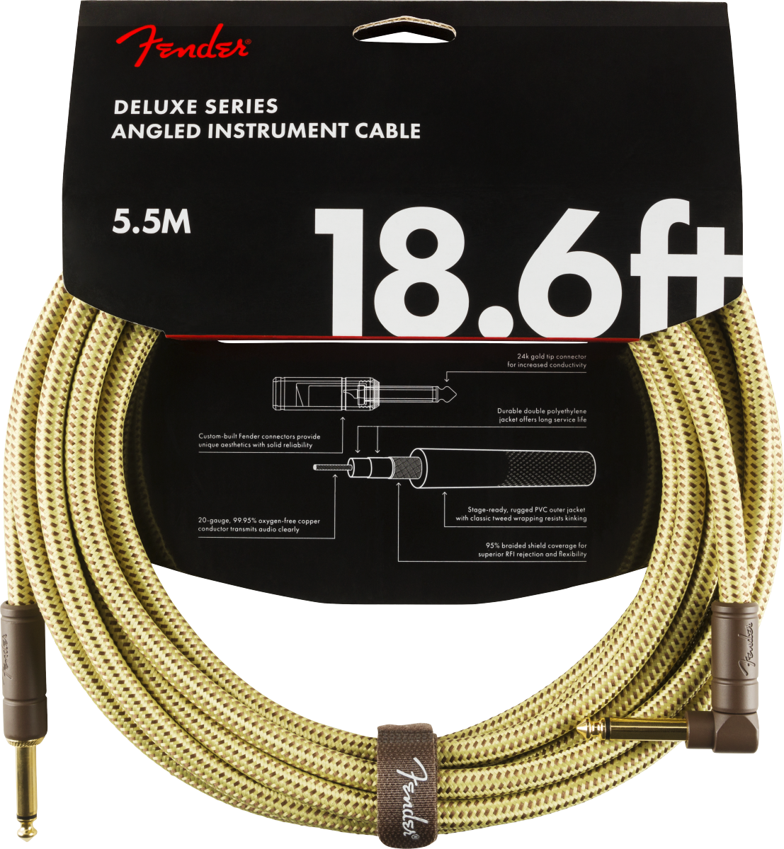 FENDER Deluxe Series Instrument Cable, Straight-Angle, 18.6', Tweed (0990820082)