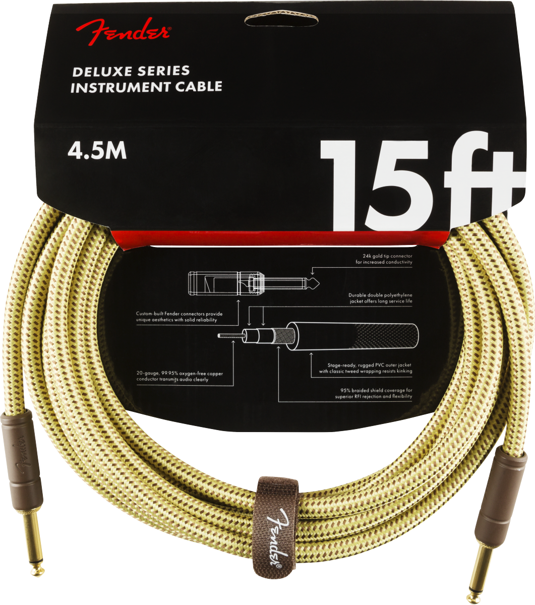 Fender Deluxe Series Instrument Cable, Straight/Straight, 15', Tweed