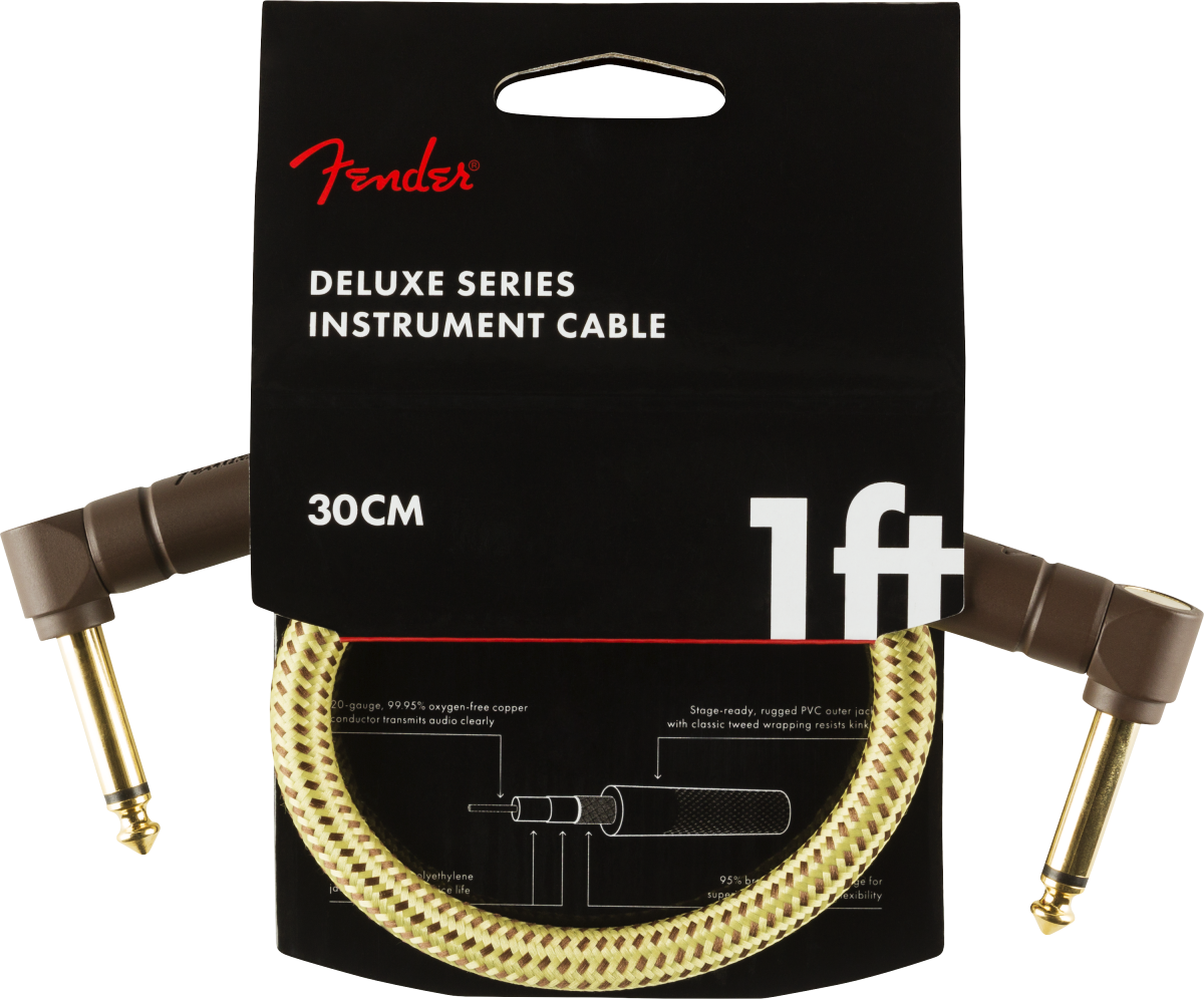 Fender Deluxe Series Instrument Cable, Angle/Angle, 1', Tweed
