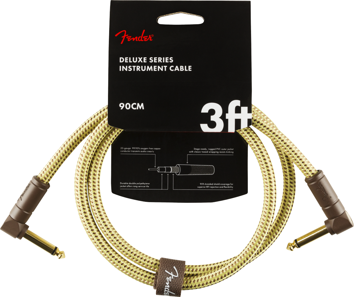 Fender Deluxe Series Instrument Cable, Angle/Angle, 3', Tweed
