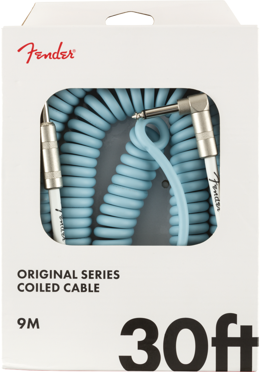 Fender Original Series Coil Cable, Straight-Angle, 30', Daphne Blue