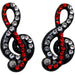 Black G Clef Earrings With Red White Crystals