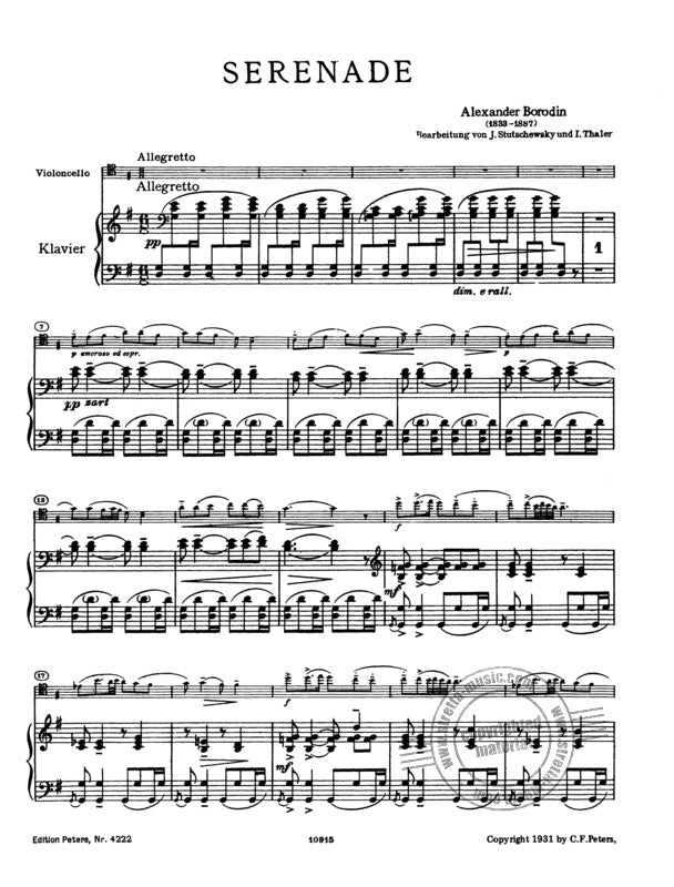 Borodin: Serenade from "Petite Suite" (Arranged for Cello and Piano)