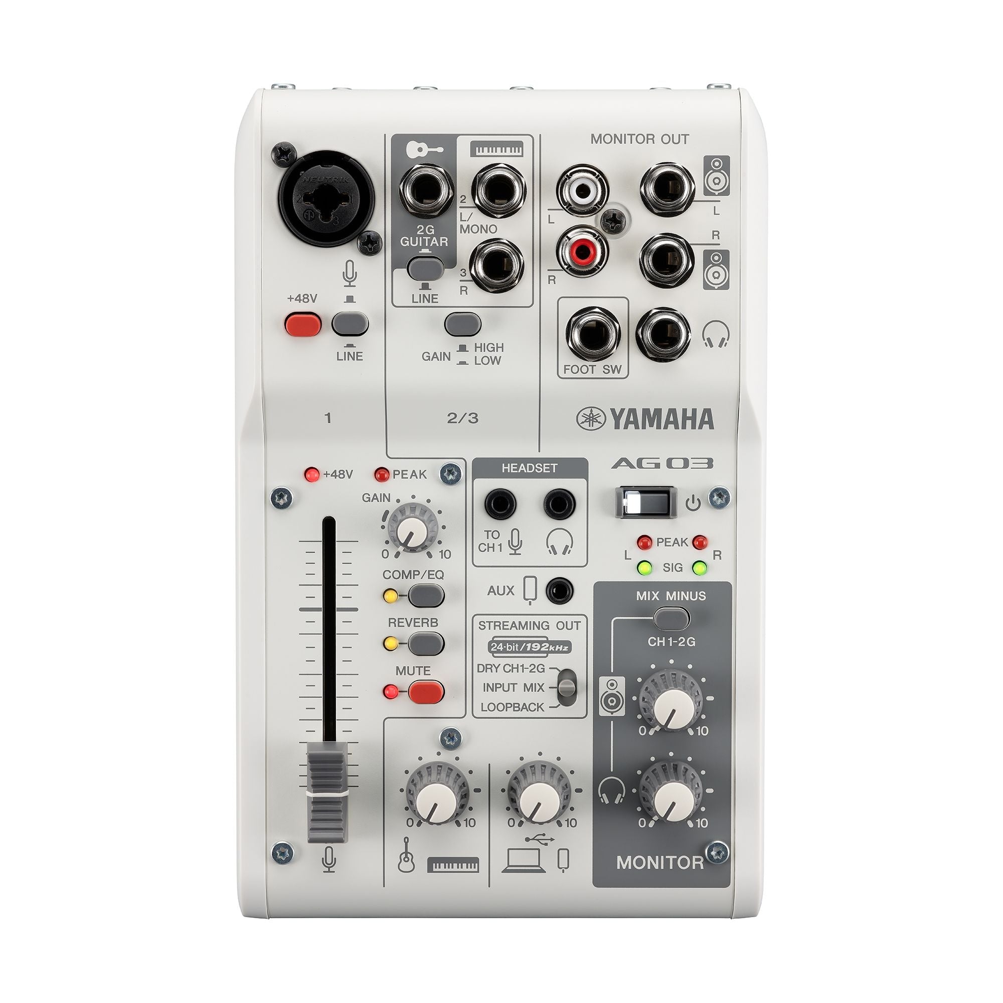 Yamaha AG03MK2  3-Channel Live Streaming Loopback Audio USB Mixer (White)