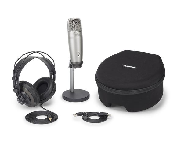Samson C01U Pro - USB Studio Condenser Microphone, Headphones & Samon MediaOne BT3 Monitor bundle