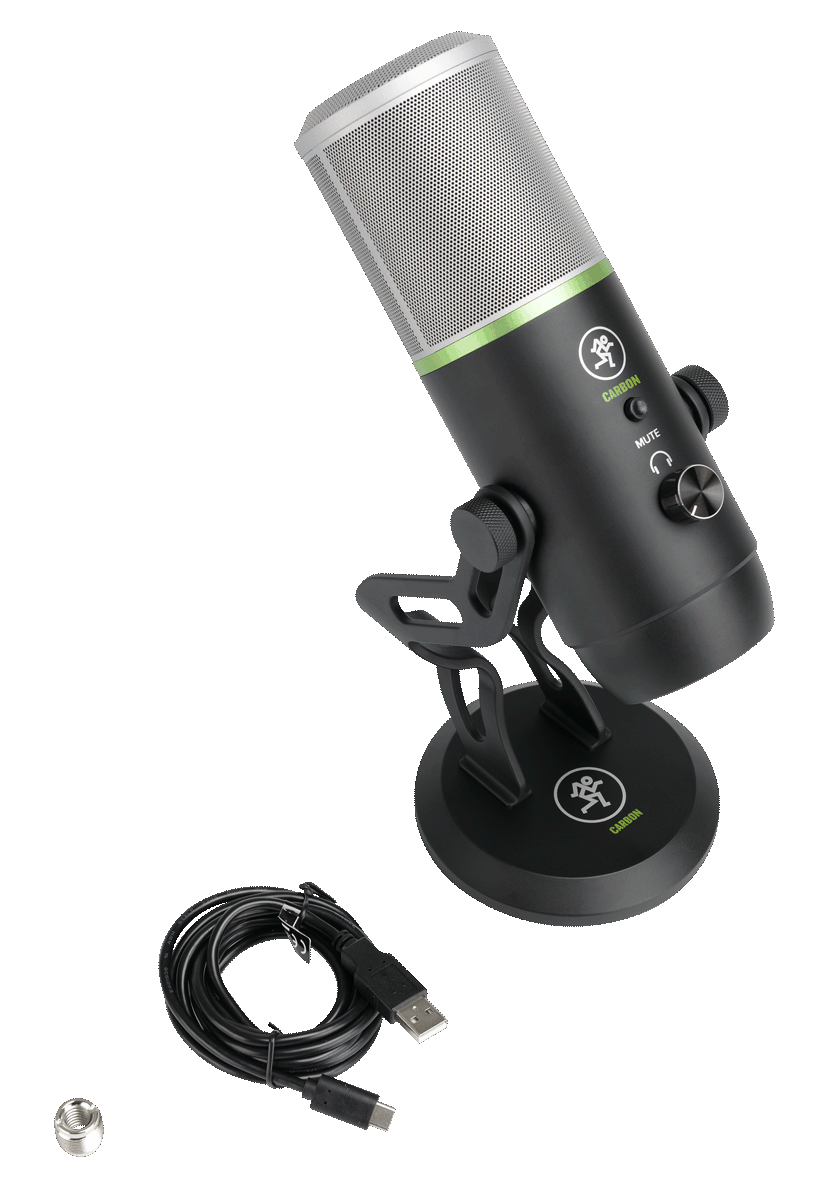 Mackie Carbon Premium USB Condenser Microphone + DB 100 Desktop Boom +  MC250 Professional Closed-Back Headphones + CR3-X 3" Multimedia Powered Monitor Pair