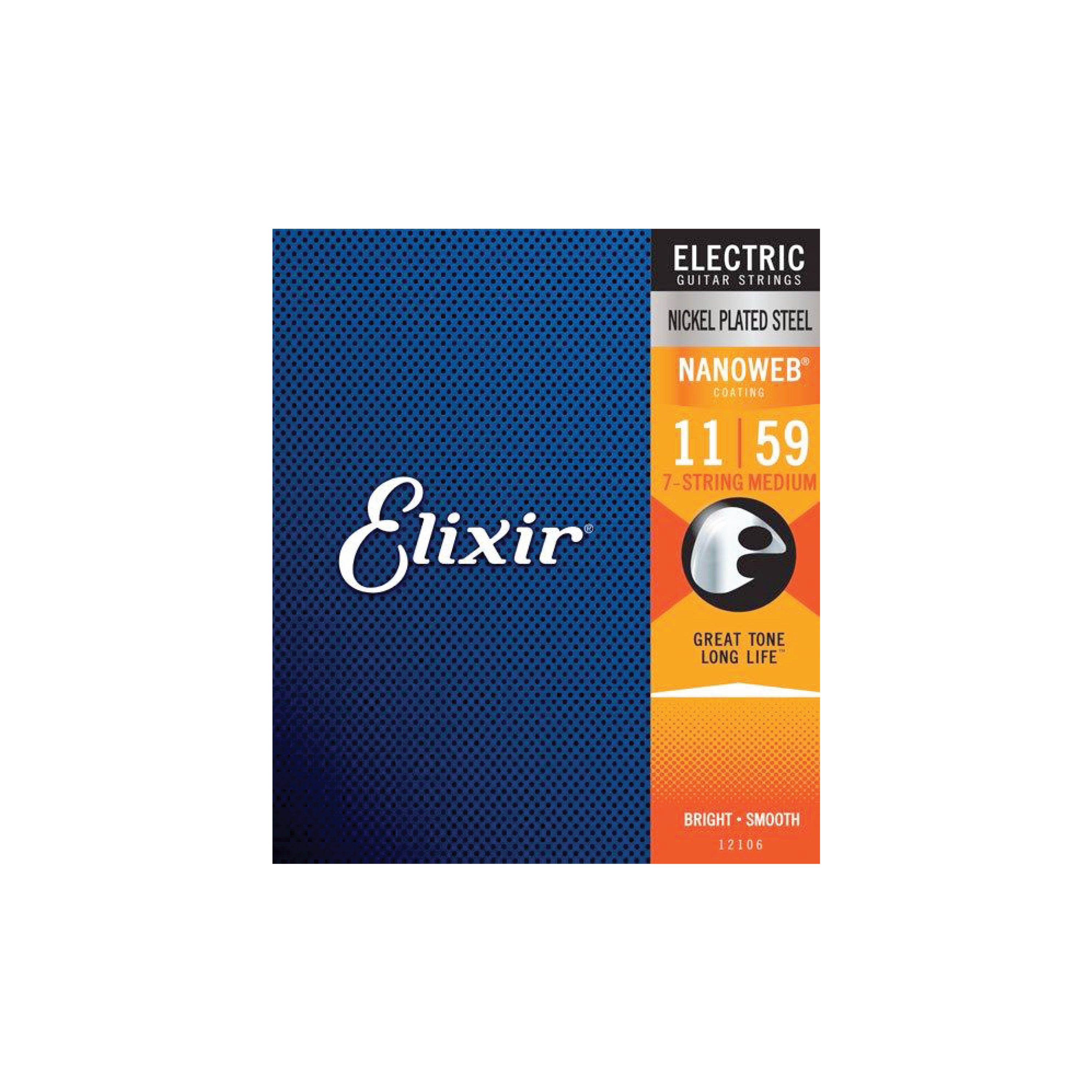 Elixir 12106 NanoWeb Electric 7-String Electric Guitar Strings, Medium 11-59 電結他弦套裝