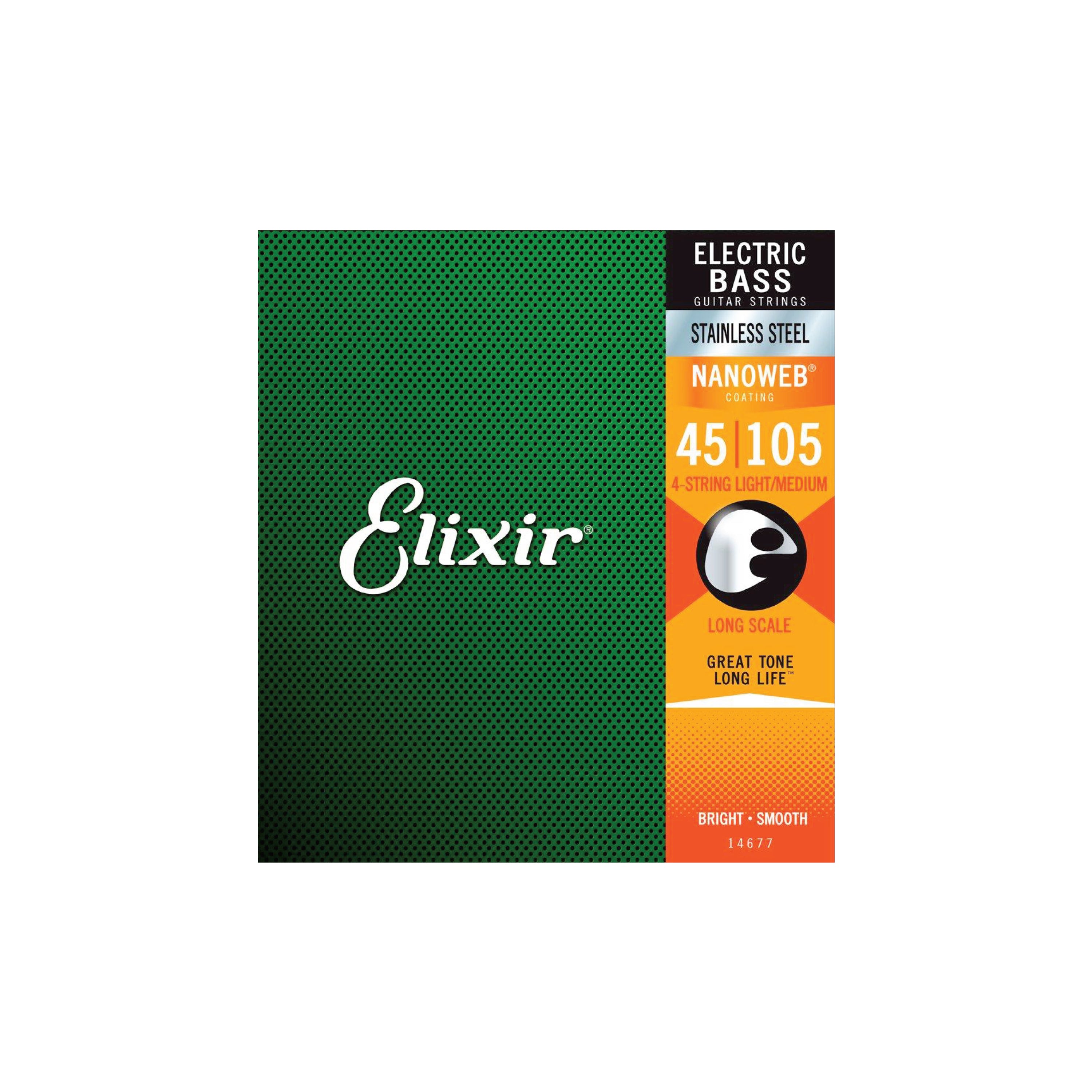 Elixir 14677 Electric Bass Stainless Steel Nanoweb 4 String 45-105 電低音結他弦套裝