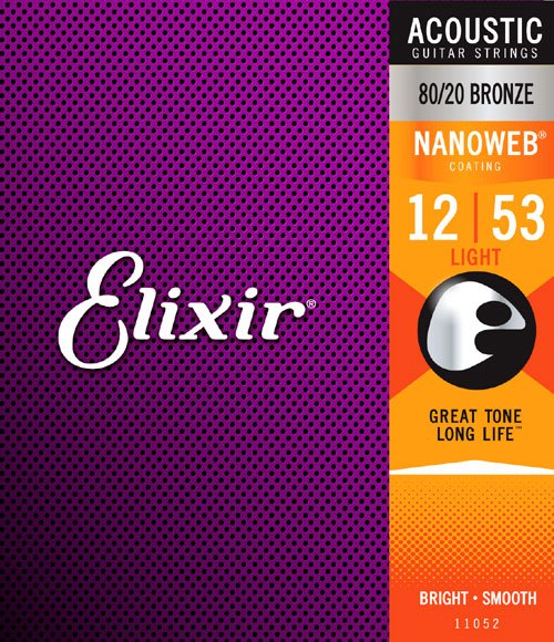 Elixir 11052 Nanoweb Coated 80/20 Bronze Acoustic Guitar Light 12-53 木結他弦套裝