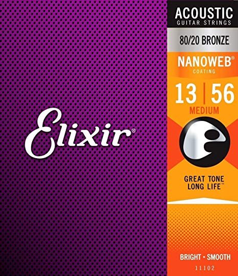 Elixir 11102 Nanoweb Coated 80/20 Bronze Acoustic Guitar Medium 13-56 木結他弦套裝