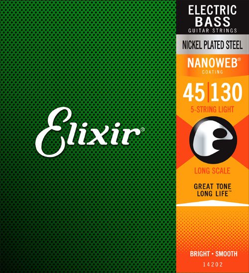 Elixir 14202 Nanoweb Nickel Plated Steel Lt 5-String Long Scale 45-130 電低音結他弦套裝