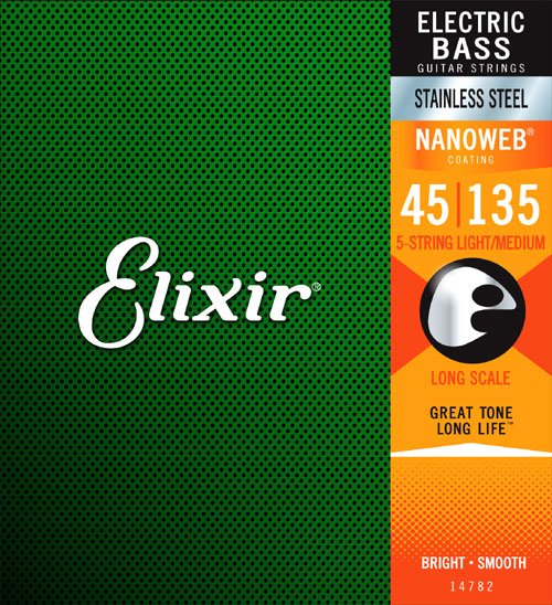 Elixir 14782 Electric Bass Stainless Steel Nanoweb 5 String 45-135 電低音結他弦套裝