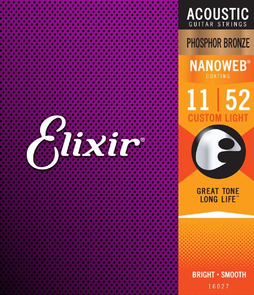 Elixir 16027 Nanoweb Coated Phosphor Bronze Acoustic Custom Lt 11-52 木結他弦套裝