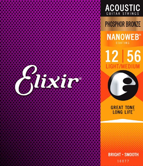 Elixir 16077 Nanoweb Coated Phosphor Bronze Acoustic Light-Med 12-56 木結他弦套裝