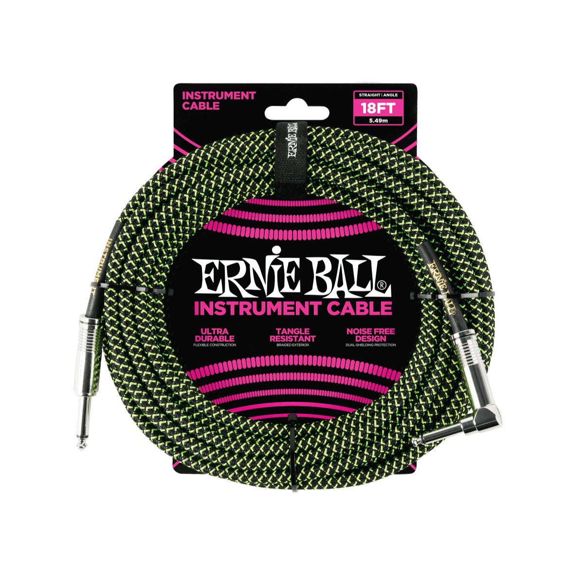 Ernie Ball 18' Braided Straight / Angle Instrument Cable