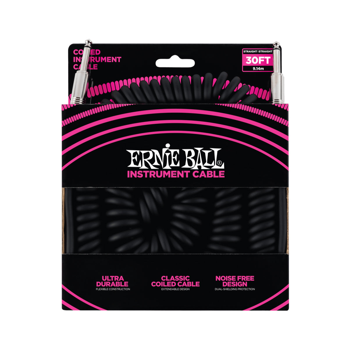 Ernie Ball 30' Coiled Straight / Straight Instrument Cable