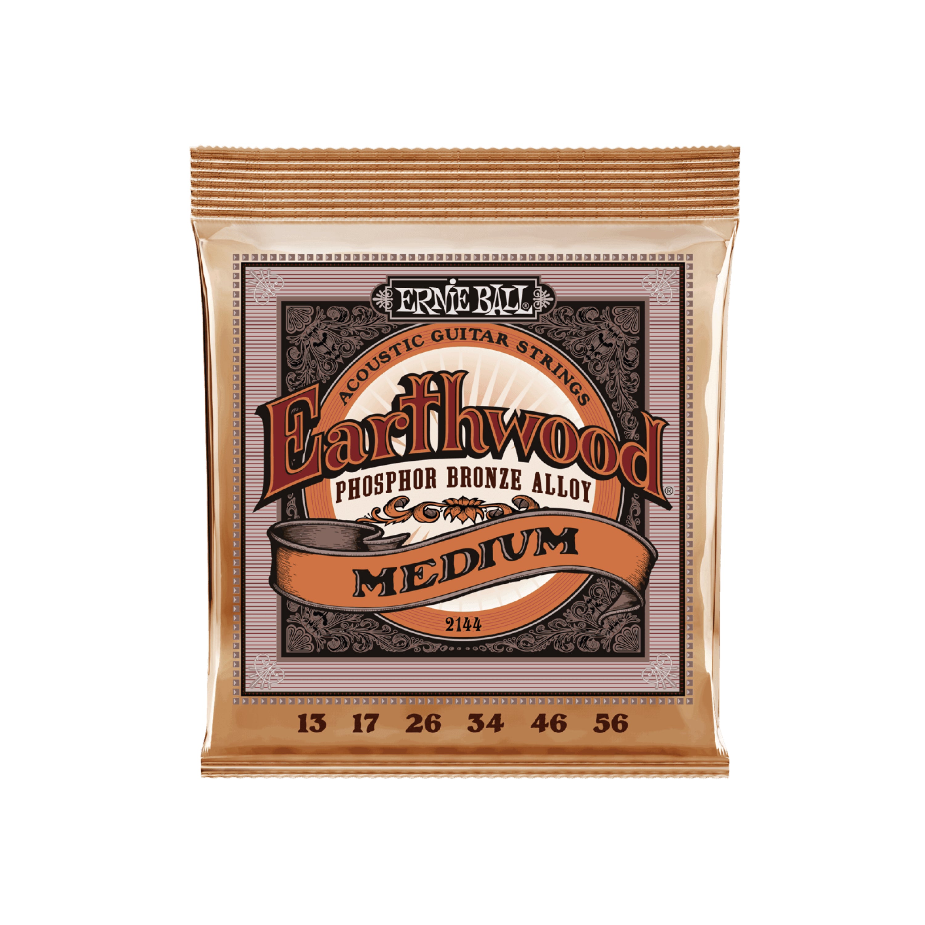 Ernie Ball, 2144, Earthwood Medium Phosphor Bronze Acoustic Guitar Strings - 13-56 Gauge 結他弦線