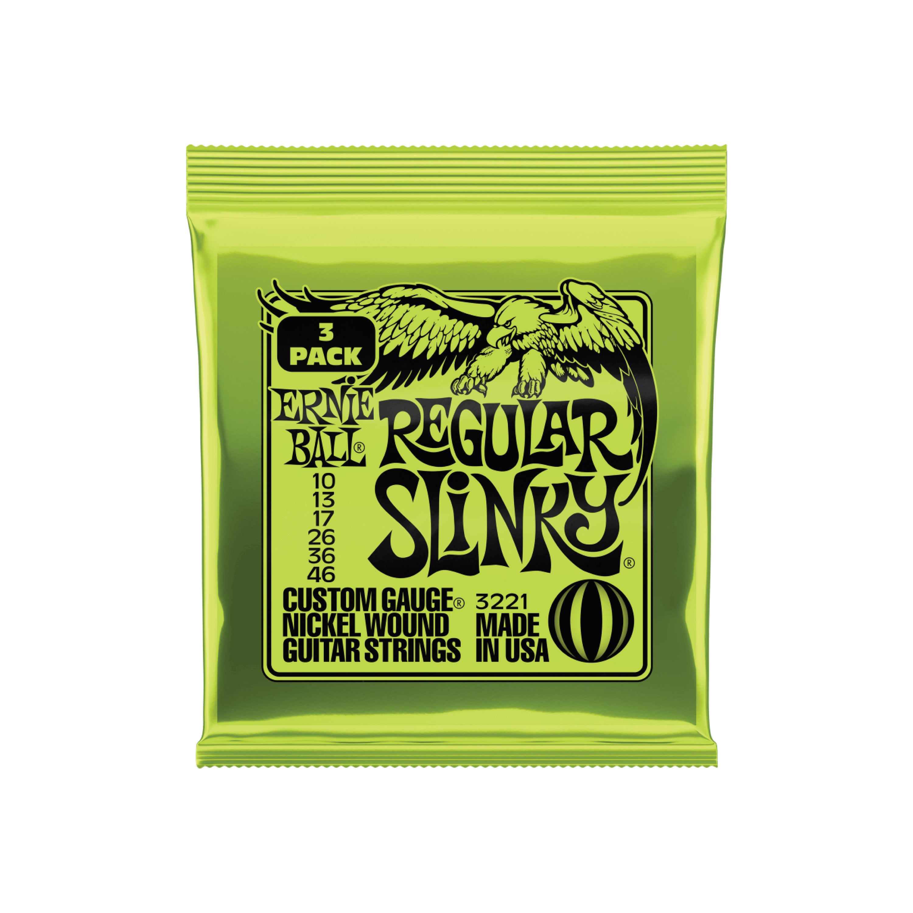 Ernie Ball, 3221, Regular Slinky Nickel Wound Electric Guitar Strings 3 Pack - 10-46 Gauge, 結他弦線