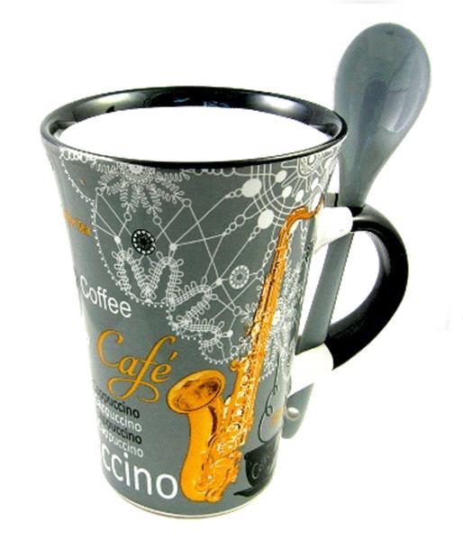 Cappuccino Mug With Spoon – Violin (Red)