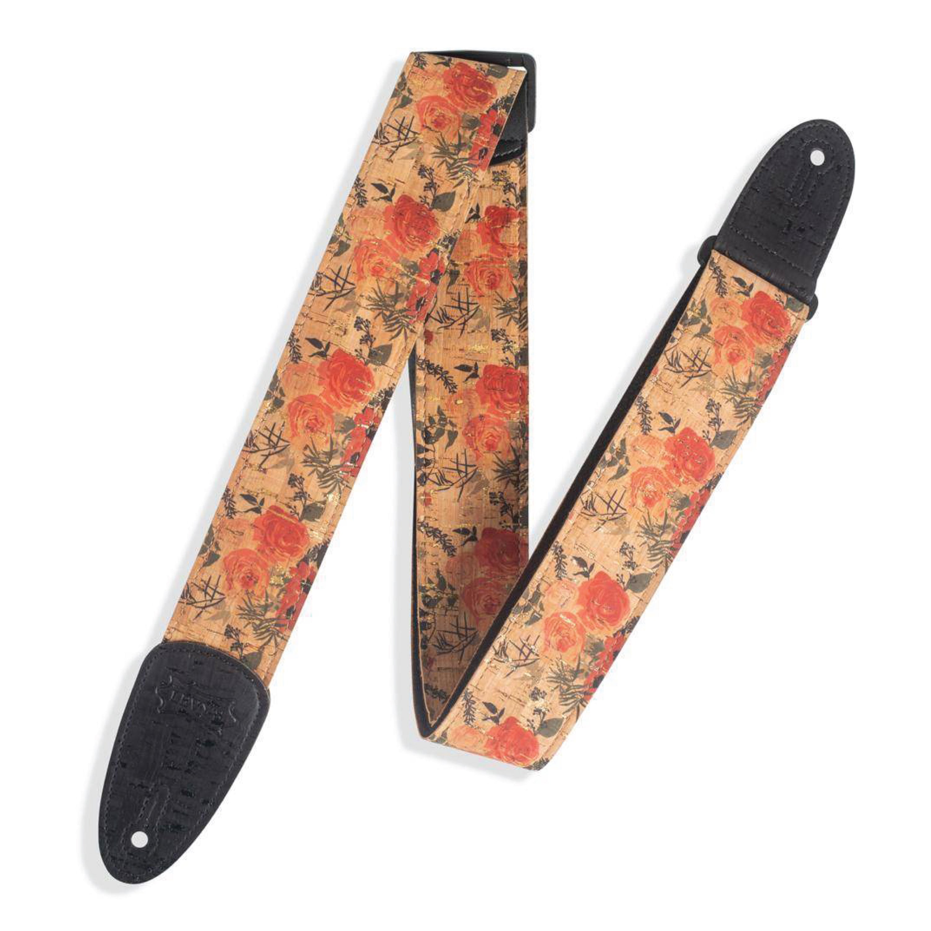 Levy's MX8-001 Specialty Series Guitar Strap, Wildflower Cork Red, Cream Black, Natural