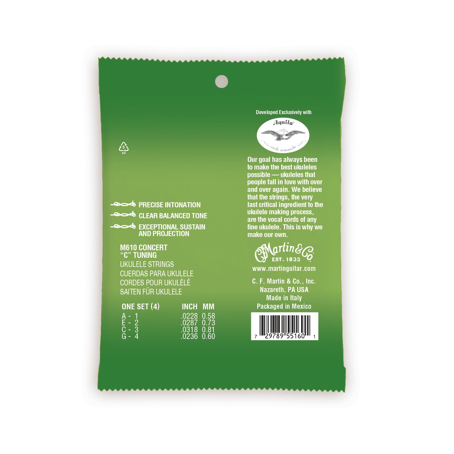 Martin M610 Ukulele Premium Polygut Strings (Concert)