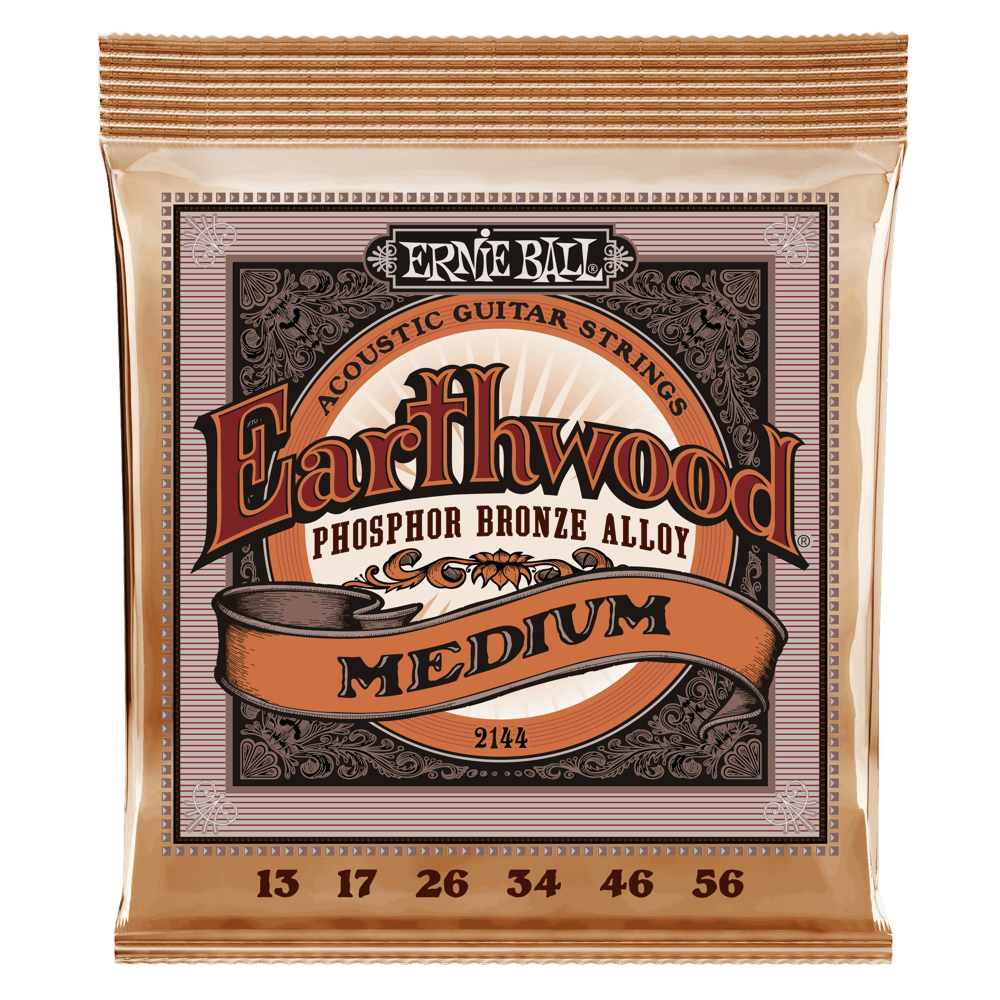 Ernie Ball, 2144, Earthwood Medium Phosphor Bronze Acoustic Guitar Strings - 13-56 Gauge 結他弦線