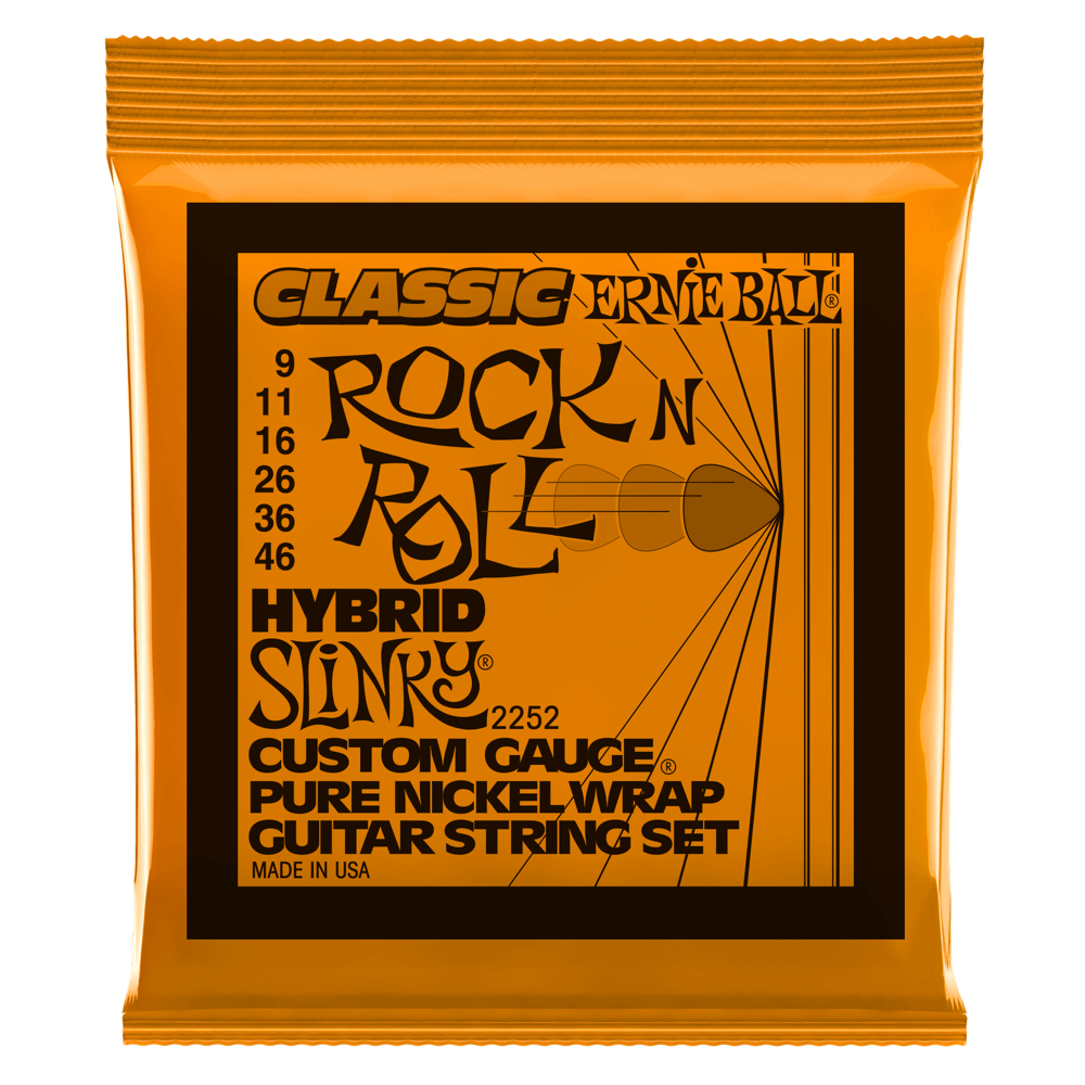 Ernie Ball, 2252, Hybrid Slinky Classic Rock n Roll Pure Nickel Wrap Electric Guitar Strings - 9-46 Gauge結他弦線