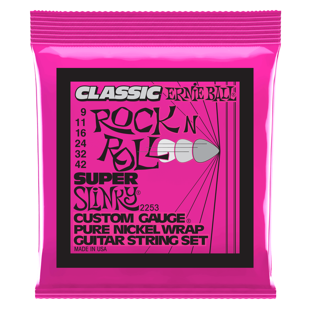 Ernie Ball, 2253, Super Slinky Classic Rock n Roll Pure Nickel Wrap Electric Guitar Strings - 9-42 Gauge 結他弦線