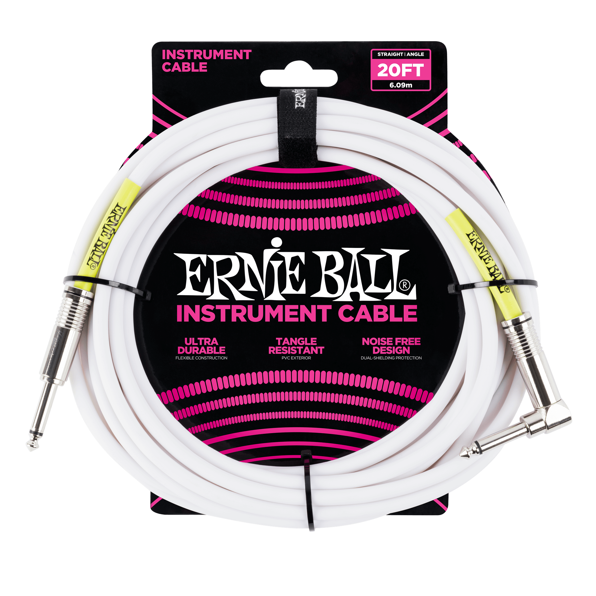 Ernie Ball 20' Straight / Angle Instrument Cable - White