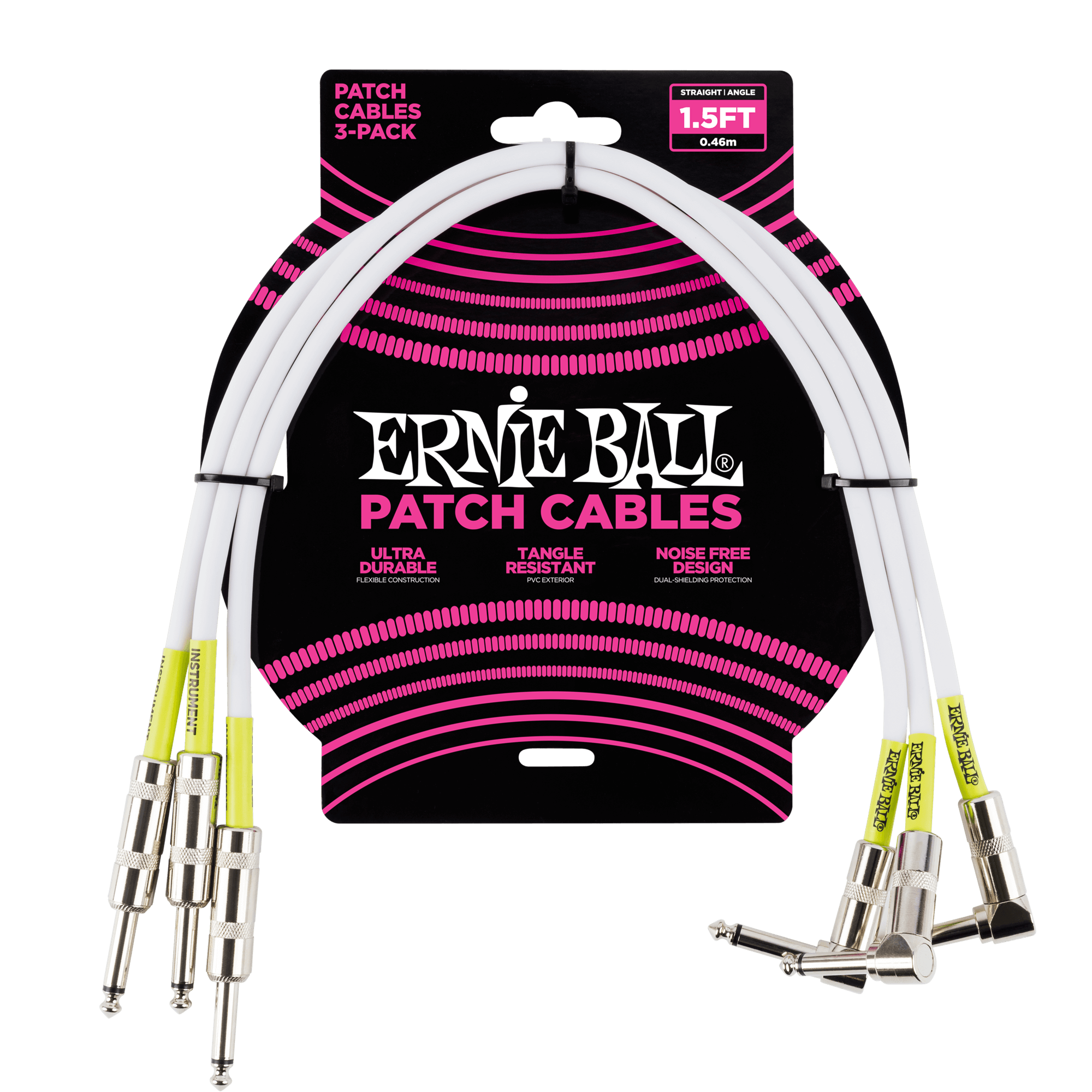 Ernie Ball 1.5' Straight / Angle Patch Cable 3-pack - White