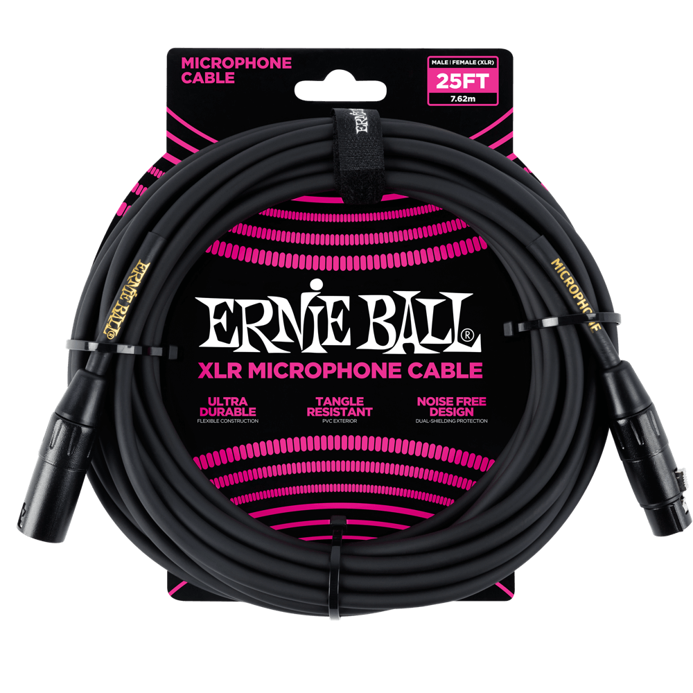 Ernie Ball 25' Male / Female XLR Microphone Cable Black