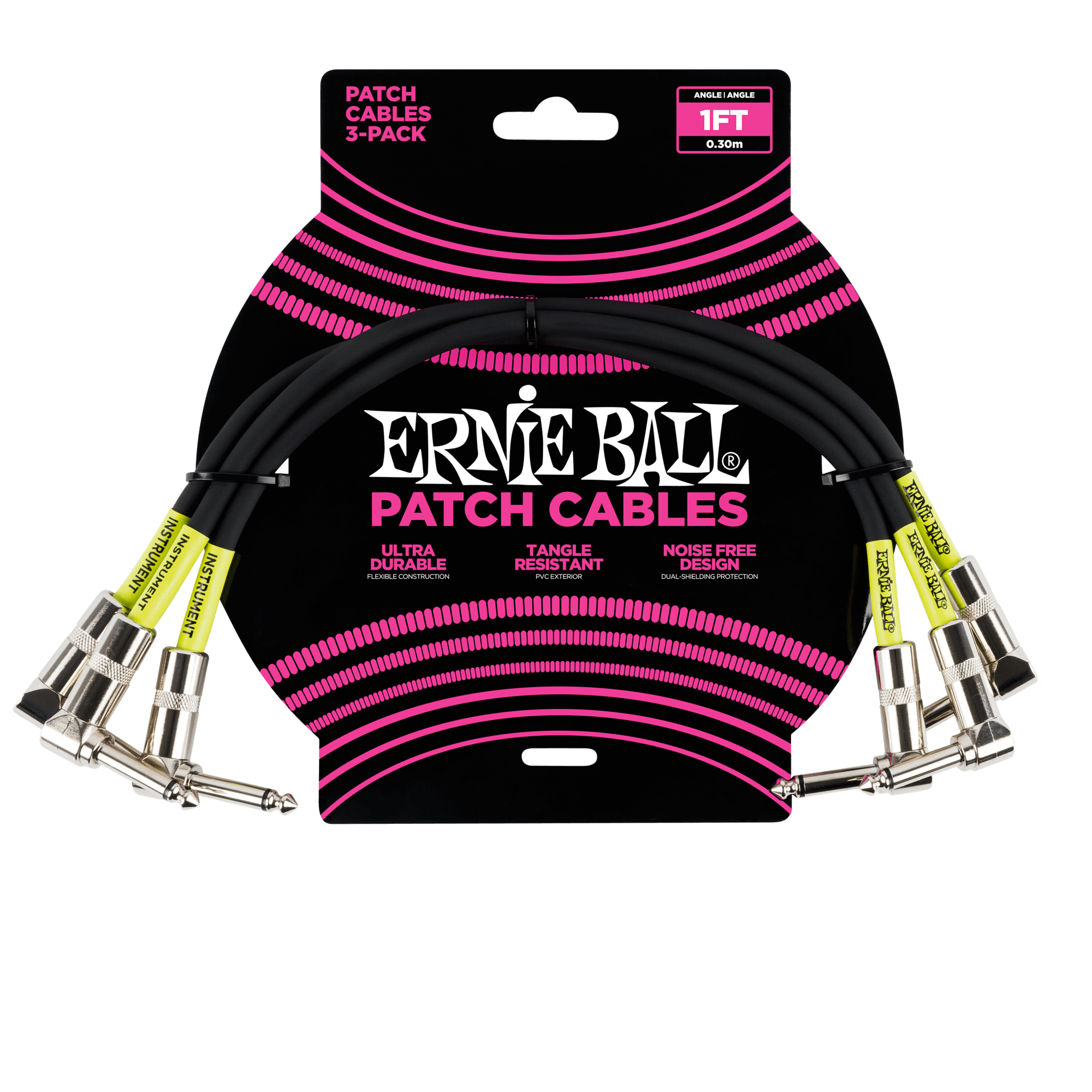 Ernie Ball 1' Angle / Angle Patch Cable 3-Pack - Black