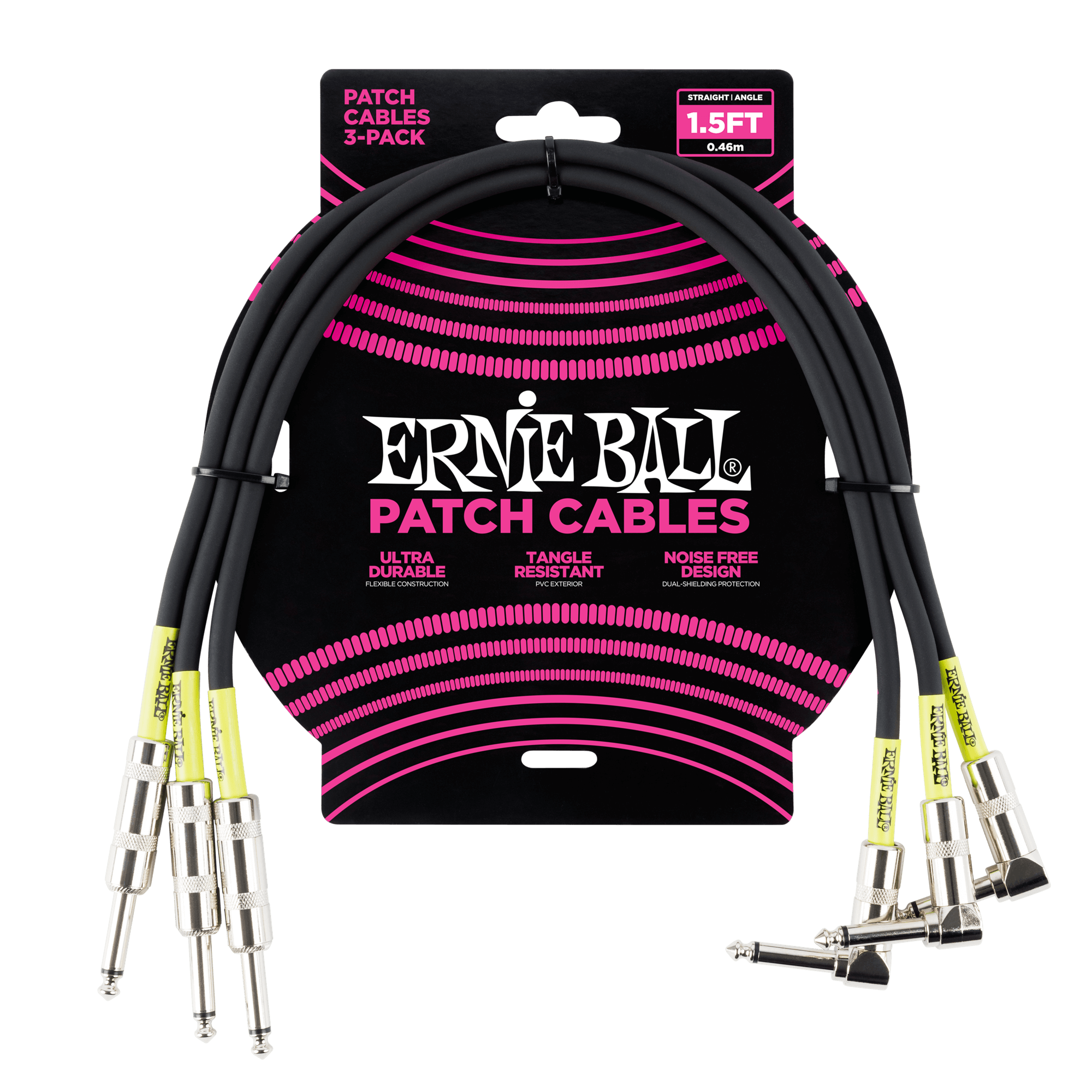 Ernie Ball 1.5' Straight / Angle Patch Cable 3-Pack - Black