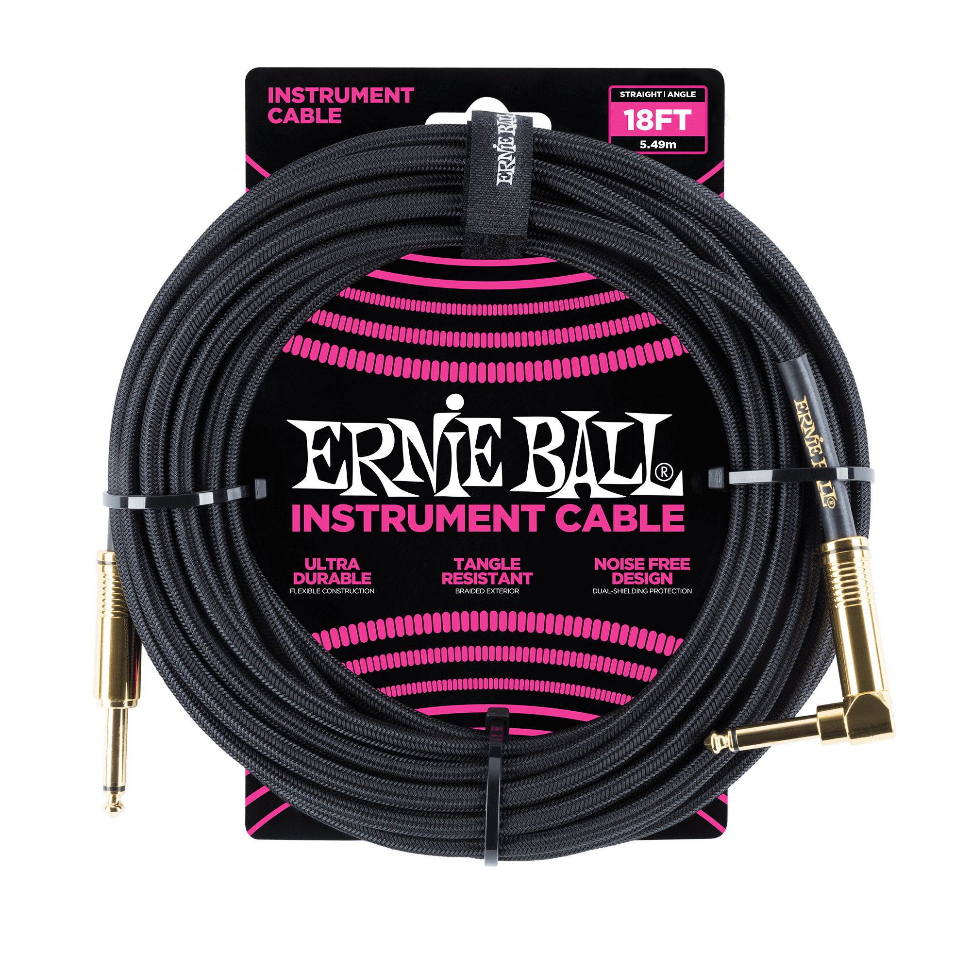 Ernie Ball 18' Braided Straight / Angle Instrument Cable - Black