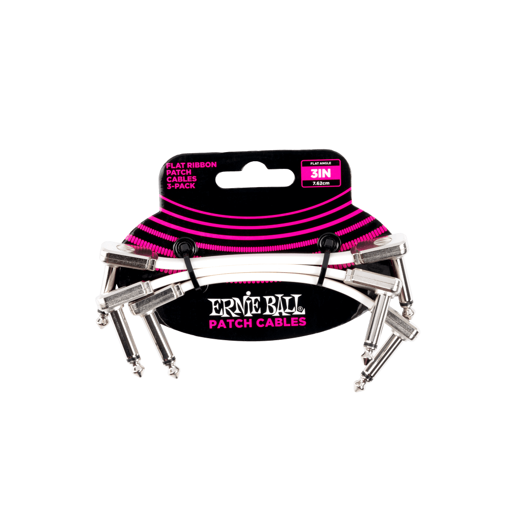 Ernie Ball 3" Flat Ribbon Patch Cable White 3 Pack - White