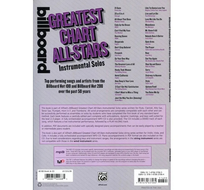 Billboard GREATEST CHART ALL-STARS (Tenor Saxophone) +CD 告示牌最佳巨星排行金曲選次中音色士風譜附伴奏CD
