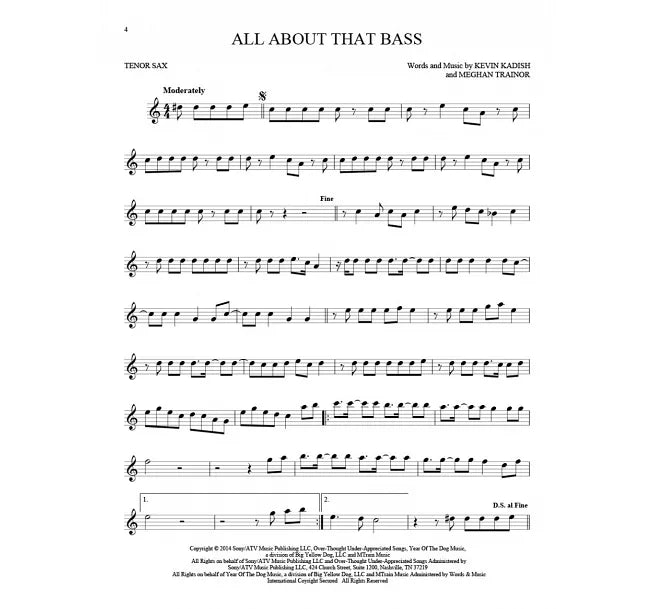 101 Hit Songs For Tenor Sax 101首熱門金曲次中音色士風譜