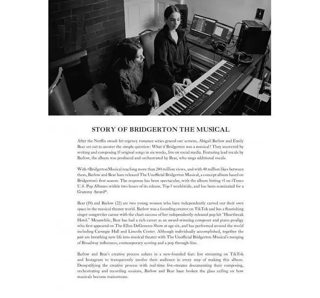 BARLOW & BEAR: THE UNOFFICIAL BRIDGERTON MUSICAL - Easy Piano Selections 音樂劇《柏捷頓家族：名門韻事》鋼琴譜 (初級) Netflix 劇集