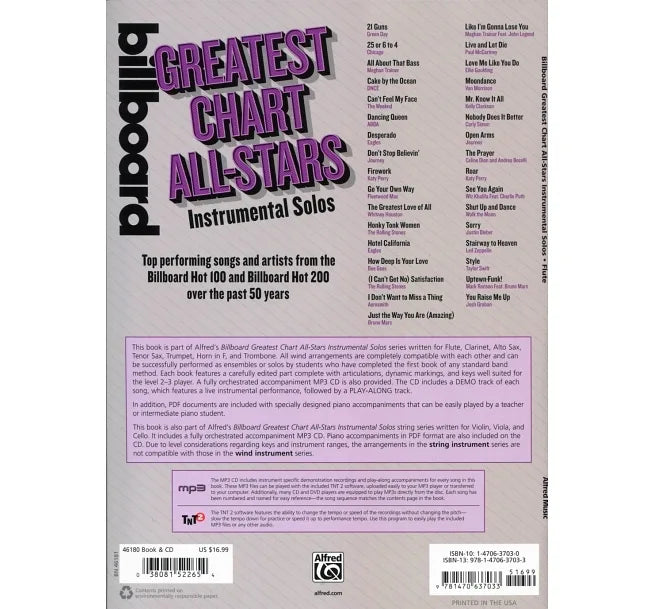 Billboard GREATEST CHART ALL-STARS (Flute) +CD 告示牌最佳巨星排行金曲選長笛譜附伴奏CD