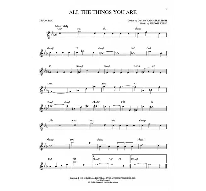 101 Jazz Songs For Tenor Sax 101爵士歌選次中音色士風譜