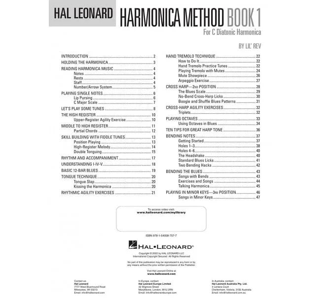HARMONICA METHOD Book 1 For C Diatonic Harmonica (Video Access Included) 口琴教學譜1附線上影片網址