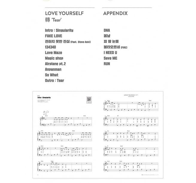 BTS 防彈少年團 LOVE YOURSELF 轉 'TEAR' PIANO SCORE (EASY)