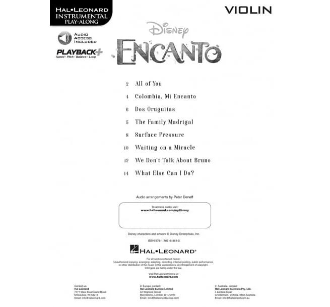 Disney ENCANTO (Violin) +Audio Access 迪士尼電影<奇幻魔法屋>原聲帶小提琴譜附伴奏音頻網址