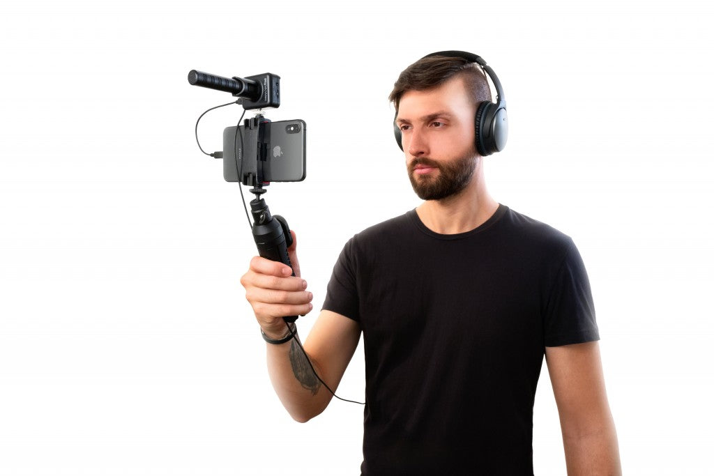 IK Multimedia iRig Mic Video Bundle - Professional video/streaming kit for smartphones. Includes iRig Mic Video and iKlip Grip Pro